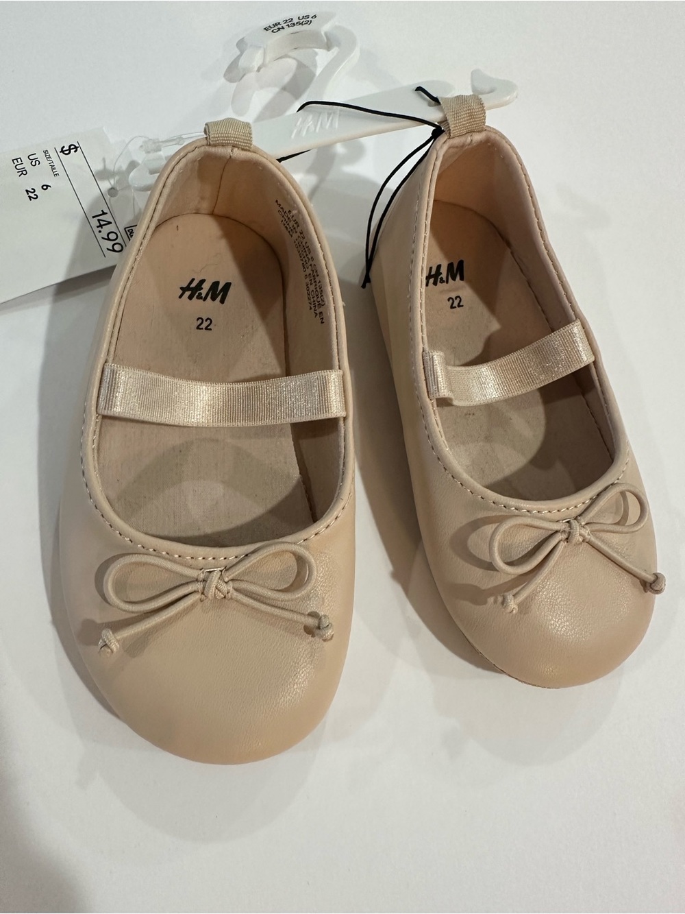 H&M Girls' Cream Ballet Flats with Bow - Tie Size 6 (EU 22) | NWT